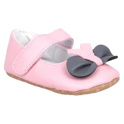 Baby Moo Vegan Leather Bow Velcro Strap Anti-Skid Ballerina Booties - Pink