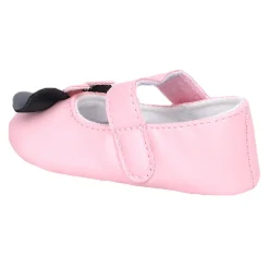 Baby Moo Vegan Leather Bow Velcro Strap Anti-Skid Ballerina Booties - Pink