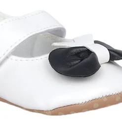 Baby Moo Vegan Leather Bow Velcro Strap Anti-Skid Ballerina Booties - White