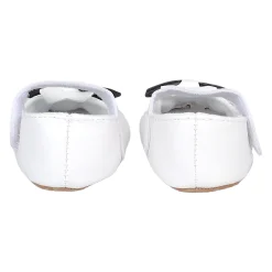 Baby Moo Vegan Leather Bow Velcro Strap Anti-Skid Ballerina Booties - White