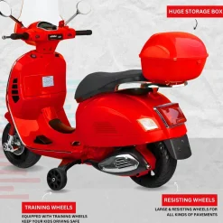 Baby Moo Vespa Rechargeable Battery Operated Bike With Music & Light Without Remote - Red
