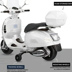 Baby Moo Vespa Rechargeable Battery Operated Bike With Music & Light With Remote - White