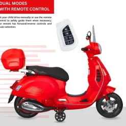 Baby Moo Vespa Rechargeable Battery Operated Bike With Music & Light Without Remote - Red