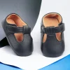 Baby Moo Vintage Vegan Leather T-Strap Anti-Skid Ballerina Pram Shoes - Black
