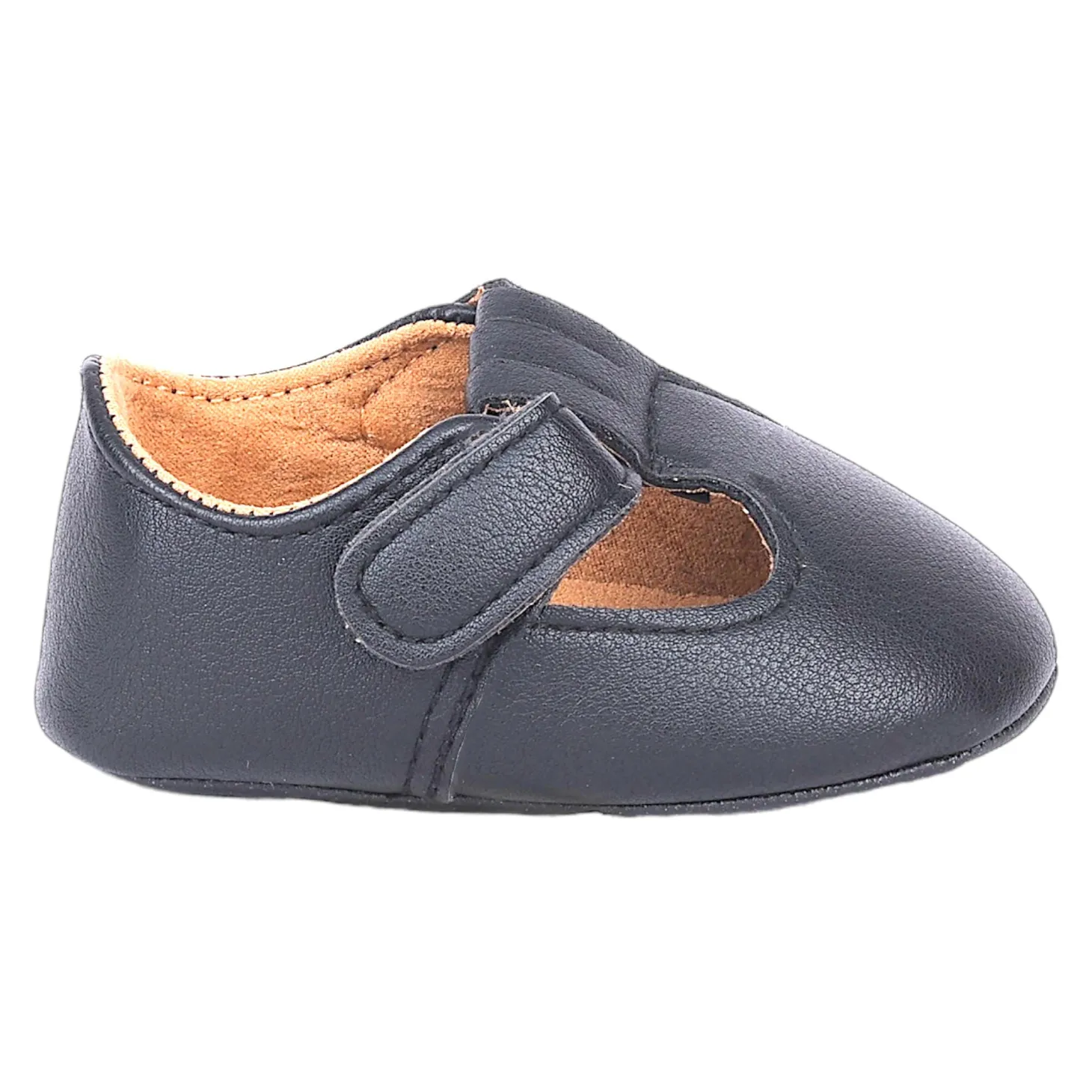 Baby Moo Vintage Vegan Leather T-Strap Anti-Skid Ballerina Pram Shoes - Black