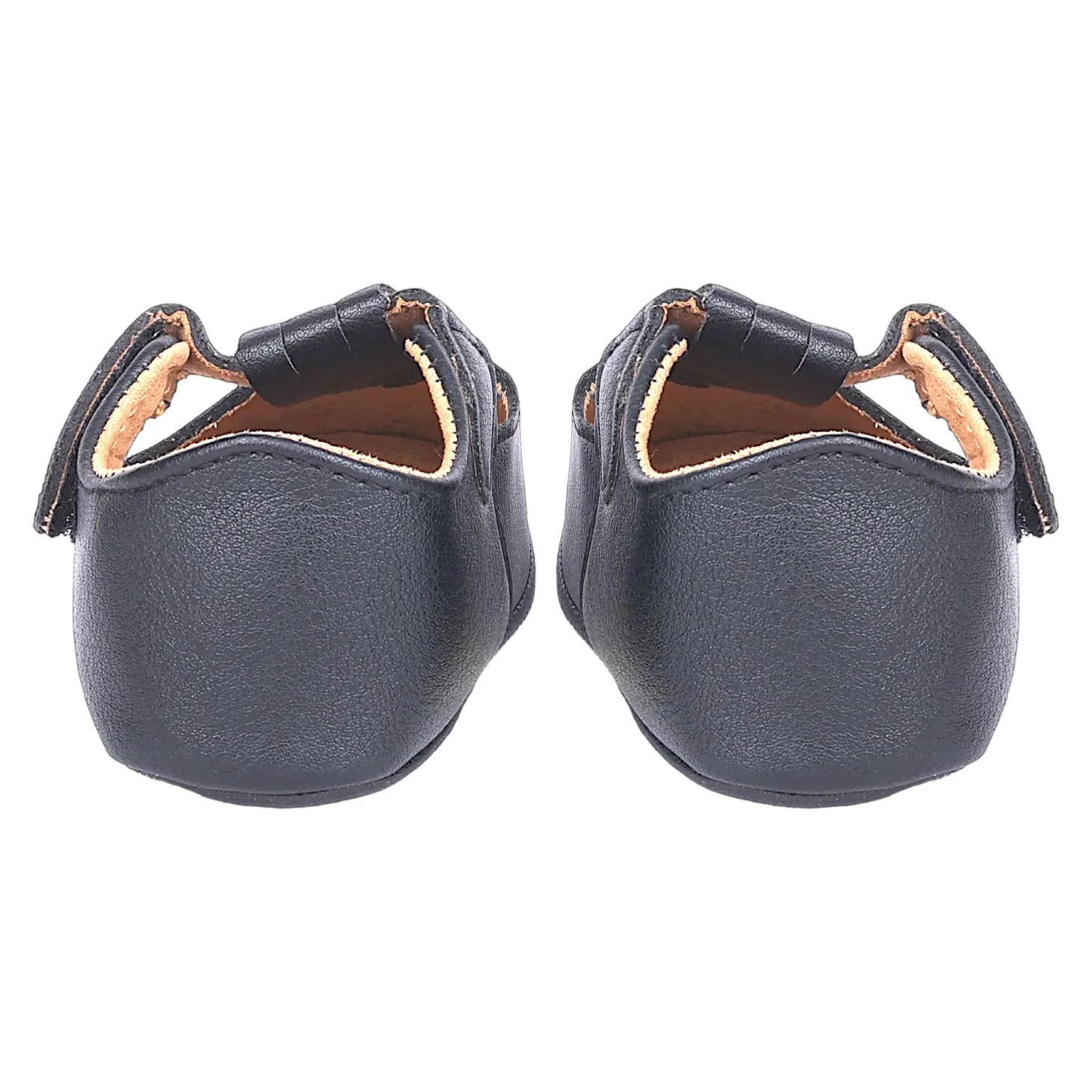 Baby Moo Vintage Vegan Leather T-Strap Anti-Skid Ballerina Pram Shoes - Black