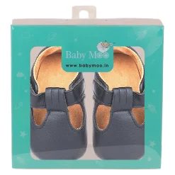 Baby Moo Vintage Vegan Leather T-Strap Anti-Skid Ballerina Pram Shoes - Black