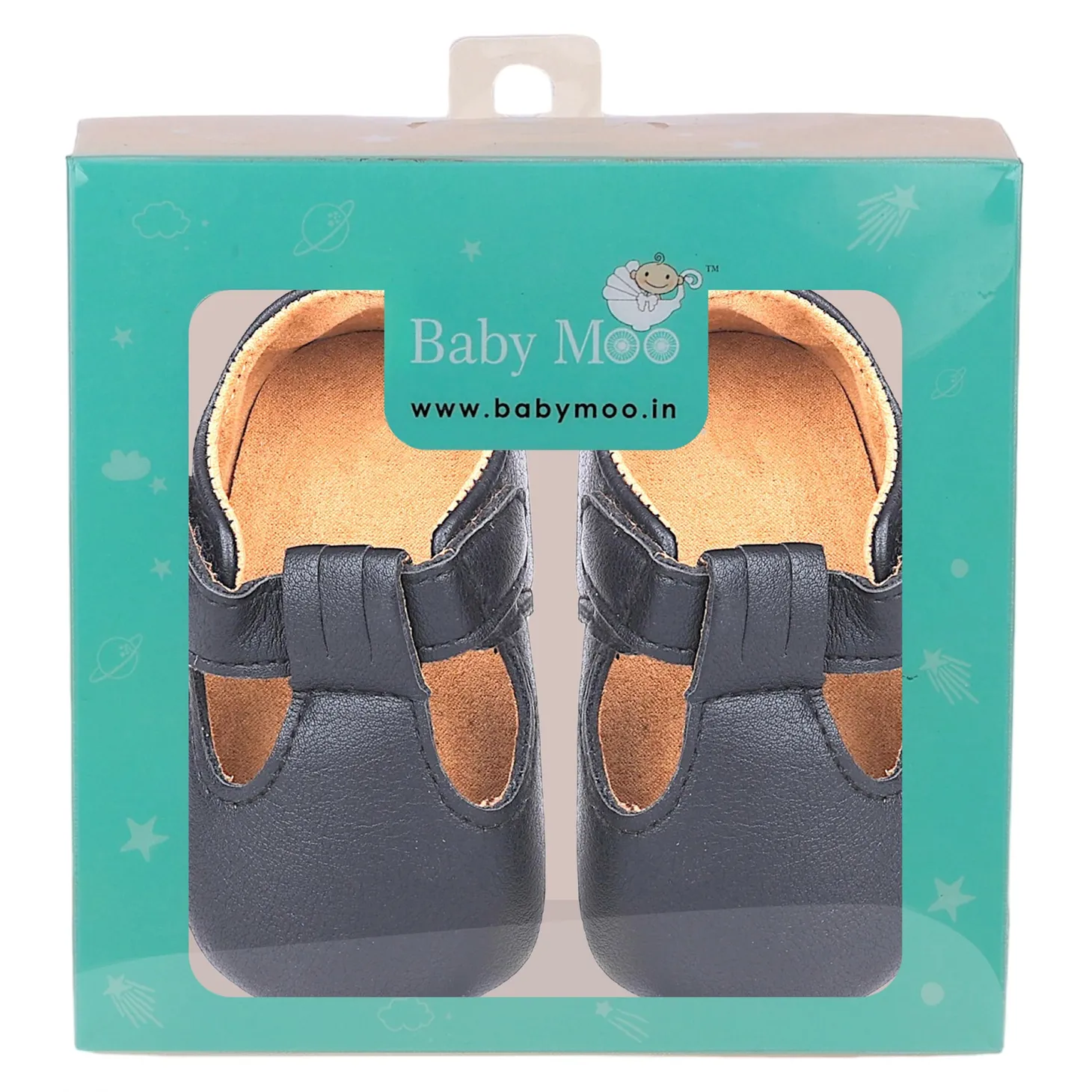 Baby Moo Vintage Vegan Leather T-Strap Anti-Skid Ballerina Pram Shoes - Black