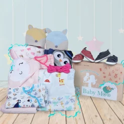 Baby Moo Welcome Baby Twins 11 Pcs Luxury Gift Hamper For Girl And Boy Pink And Blue - 0-9M Sizes Available