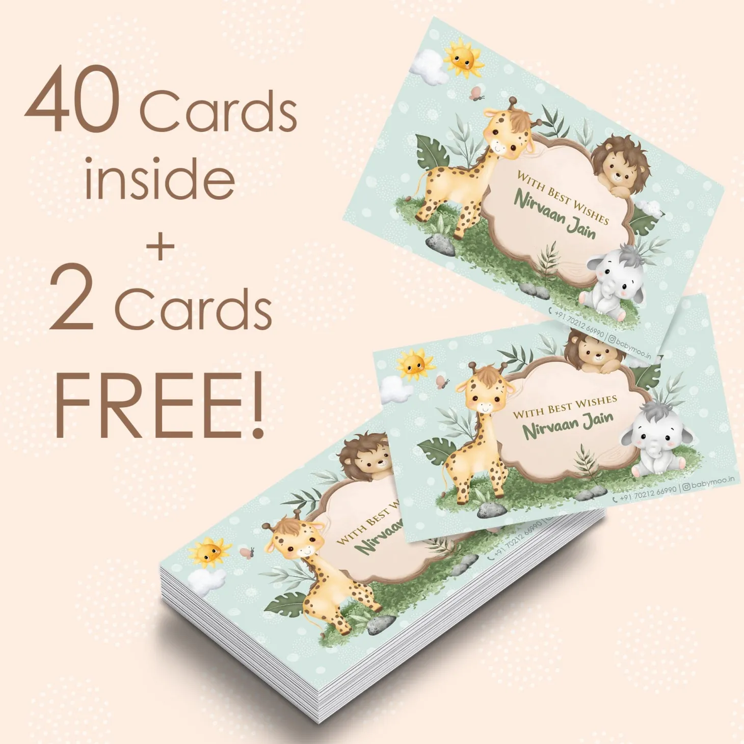 Baby Moo Welcome to Jungle 40 Gift Card Pack Personalised Wish Tags - Mint Green