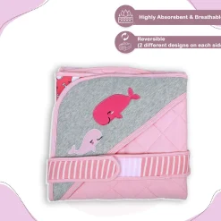Baby Moo Whale Warm Hooded Quilted Wrapper - Pink