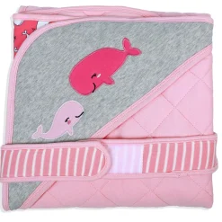 Baby Moo Whale Warm Hooded Quilted Wrapper - Pink
