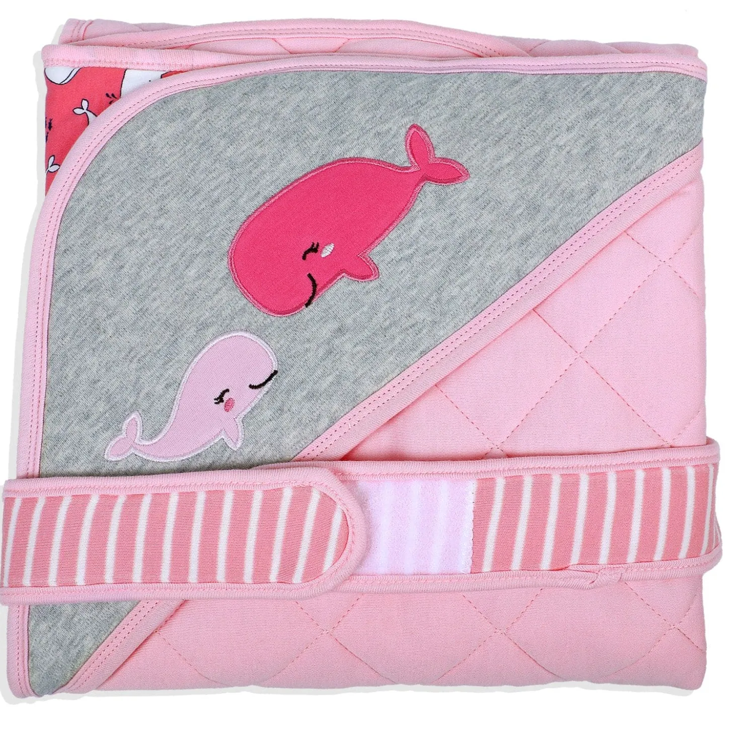 Baby Moo Whale Warm Hooded Quilted Wrapper - Pink