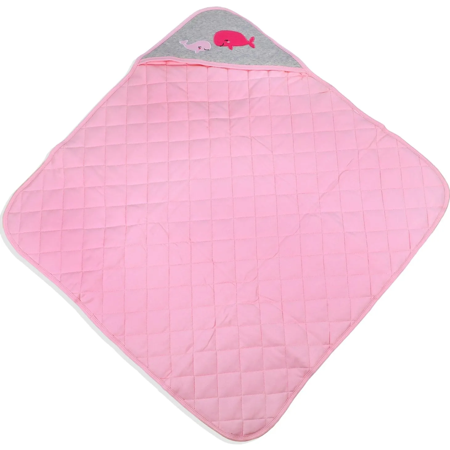 Baby Moo Whale Warm Hooded Quilted Wrapper - Pink