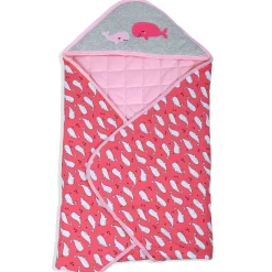 Baby Moo Whale Warm Hooded Quilted Wrapper - Pink