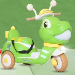 Baby Moo Whimsical Cartoon Kids Electric 3-Wheel Motorcycle Scooter Rechargeable Battery-Powered with Music & Lights Toddler Ride-On Bike Toy for Imaginative Adventures - Green