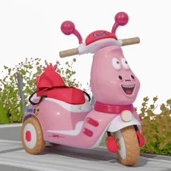 Baby Moo Whimsical Cartoon Kids Electric 3-Wheel Ride-On Bike Motorcycle Scooter Rechargeable Battery-Powered with Music & Lights - Pink