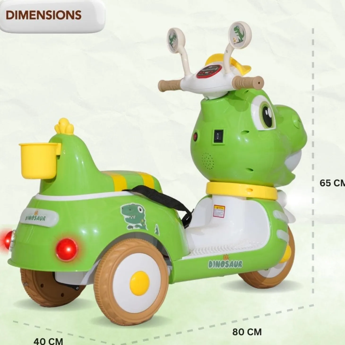 Baby Moo Whimsical Cartoon Kids Electric 3-Wheel Motorcycle Scooter Rechargeable Battery-Powered with Music & Lights Toddler Ride-On Bike Toy for Imaginative Adventures - Green