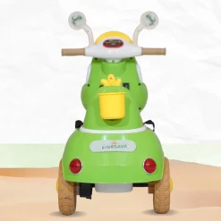 Baby Moo Whimsical Cartoon Kids Electric 3-Wheel Motorcycle Scooter Rechargeable Battery-Powered with Music & Lights Toddler Ride-On Bike Toy for Imaginative Adventures - Green