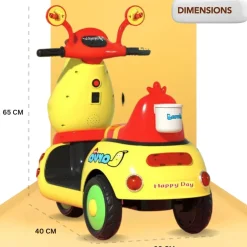 Baby Moo Whimsical Cartoon Kids Electric 3-Wheel Ride-On Bike Motorcycle Scooter Rechargeable Battery-Powered with Music & Lights - Yellow