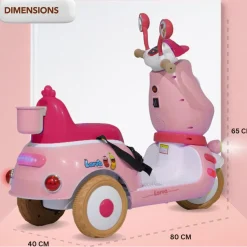 Baby Moo Whimsical Cartoon Kids Electric 3-Wheel Ride-On Bike Motorcycle Scooter Rechargeable Battery-Powered with Music & Lights - Pink