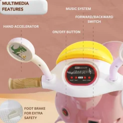 Baby Moo Whimsical Cartoon Kids Electric 3-Wheel Motorcycle Scooter Rechargeable Battery-Powered with Music & Lights Toddler Ride-On Bike Toy for Imaginative Adventures - Pink
