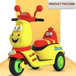 Baby Moo Whimsical Cartoon Kids Electric 3-Wheel Ride-On Bike Motorcycle Scooter Rechargeable Battery-Powered with Music & Lights - Yellow