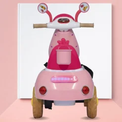 Baby Moo Whimsical Cartoon Kids Electric 3-Wheel Ride-On Bike Motorcycle Scooter Rechargeable Battery-Powered with Music & Lights - Pink