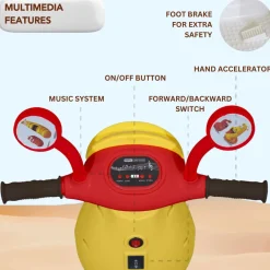 Baby Moo Whimsical Cartoon Kids Electric 3-Wheel Ride-On Bike Motorcycle Scooter Rechargeable Battery-Powered with Music & Lights - Yellow