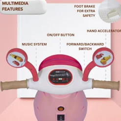 Baby Moo Whimsical Cartoon Kids Electric 3-Wheel Ride-On Bike Motorcycle Scooter Rechargeable Battery-Powered with Music & Lights - Pink