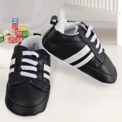 Baby Moo White Stripes On Black Sneakers