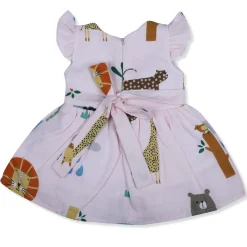 Baby Moo Wild Animals Flutter Sleeves Muslin Dress - Pink