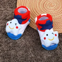 Baby Moo Winking Star Cotton Anti-Skid 3D Socks - Red