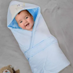 Baby Moo Workaholic Bear 100 % Cotton Wrapper - Blue