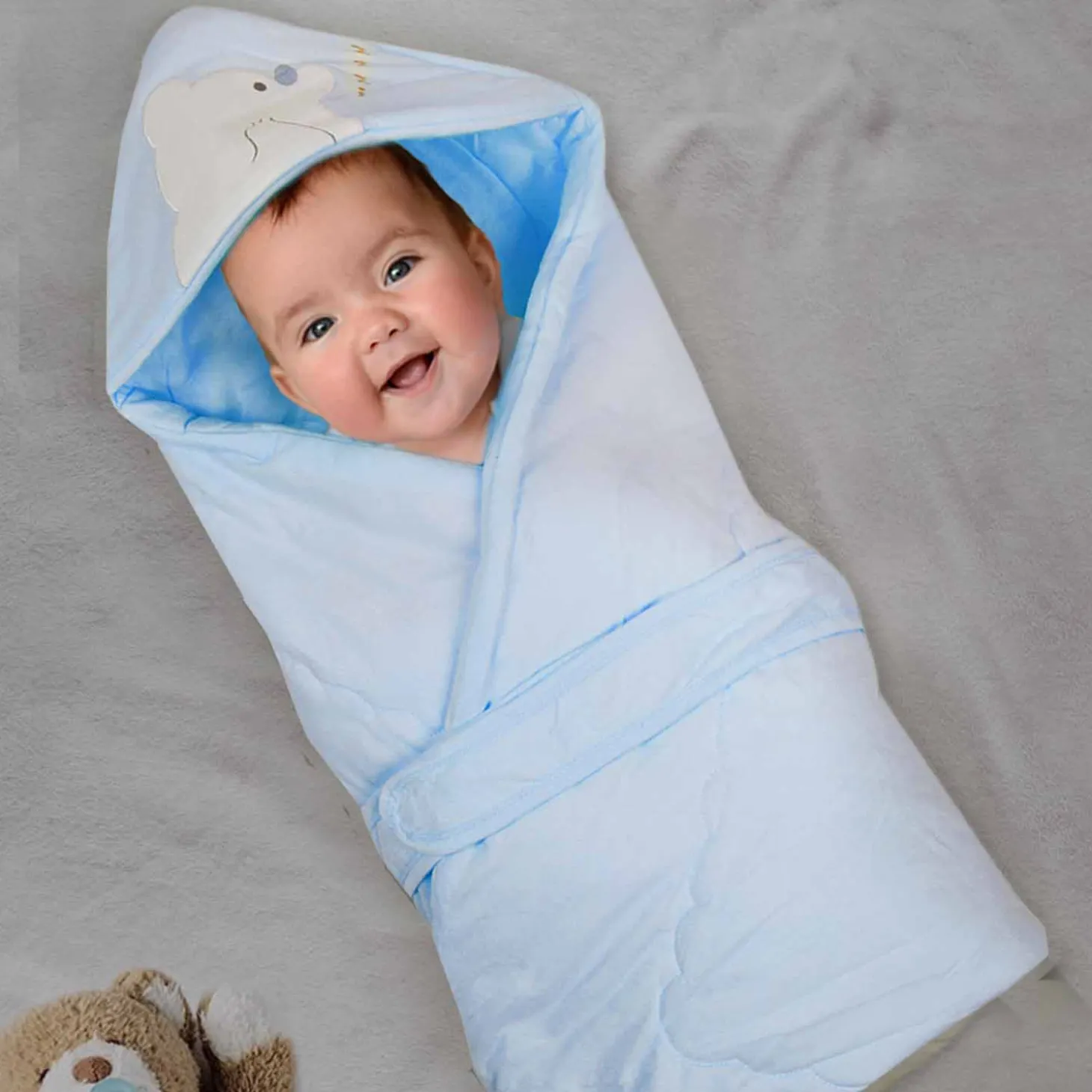 Baby Moo Workaholic Bear 100 % Cotton Wrapper - Blue