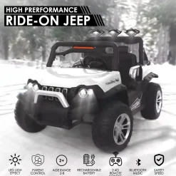 Baby Moo Wrangler 4X4 Battery Operated Electric Ride On Jeep With Rechargeable 12V Battery, Remote Control - White