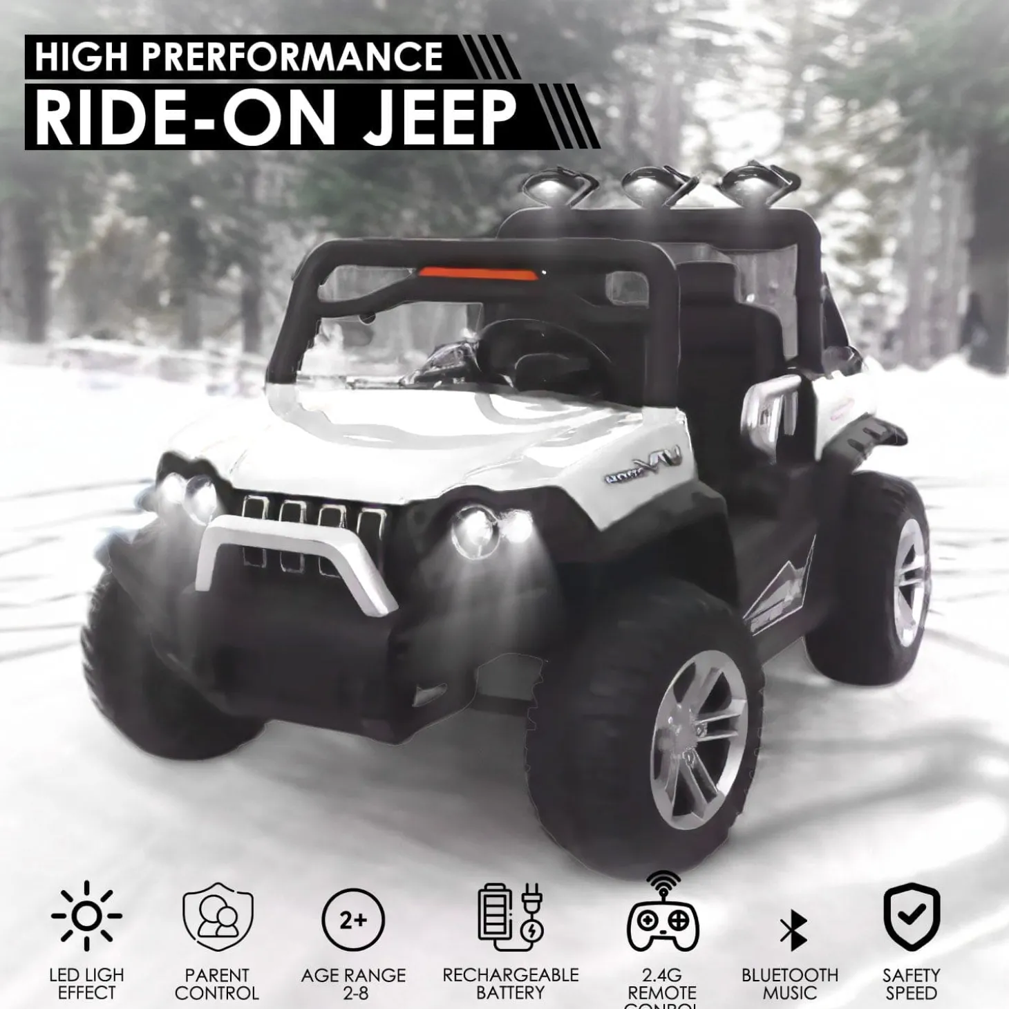 Baby Moo Wrangler 4X4 Battery Operated Electric Ride On Jeep With Rechargeable 12V Battery, Remote Control - White