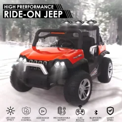 Baby Moo Wrangler 4X4 Battery Operated Electric Ride On Jeep With Rechargeable 12V Battery, Remote Control - Red