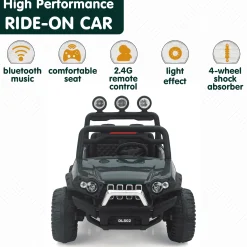 Baby Moo Wrangler 4X4 Battery Operated Electric Ride On Jeep With Rechargeable 12V Battery, Remote Control - Green