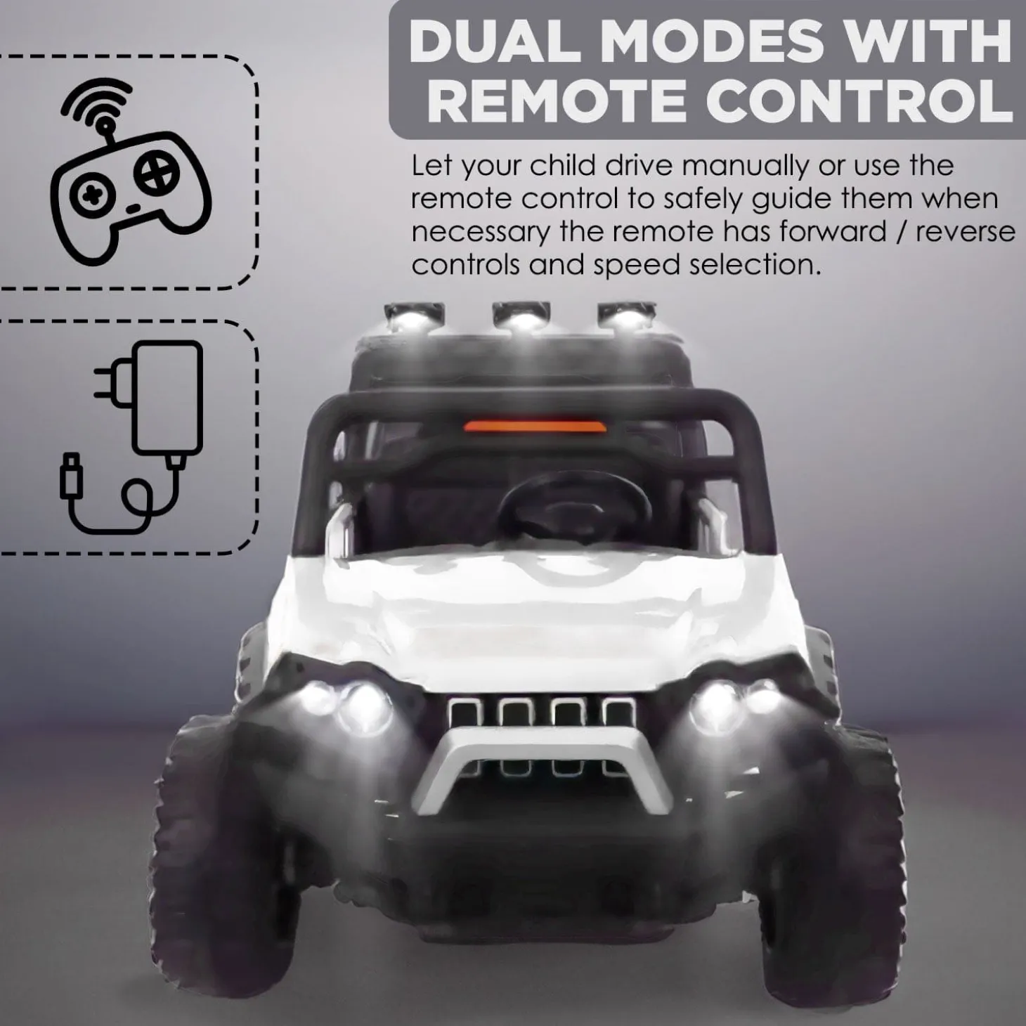 Baby Moo Wrangler 4X4 Battery Operated Electric Ride On Jeep With Rechargeable 12V Battery, Remote Control - White