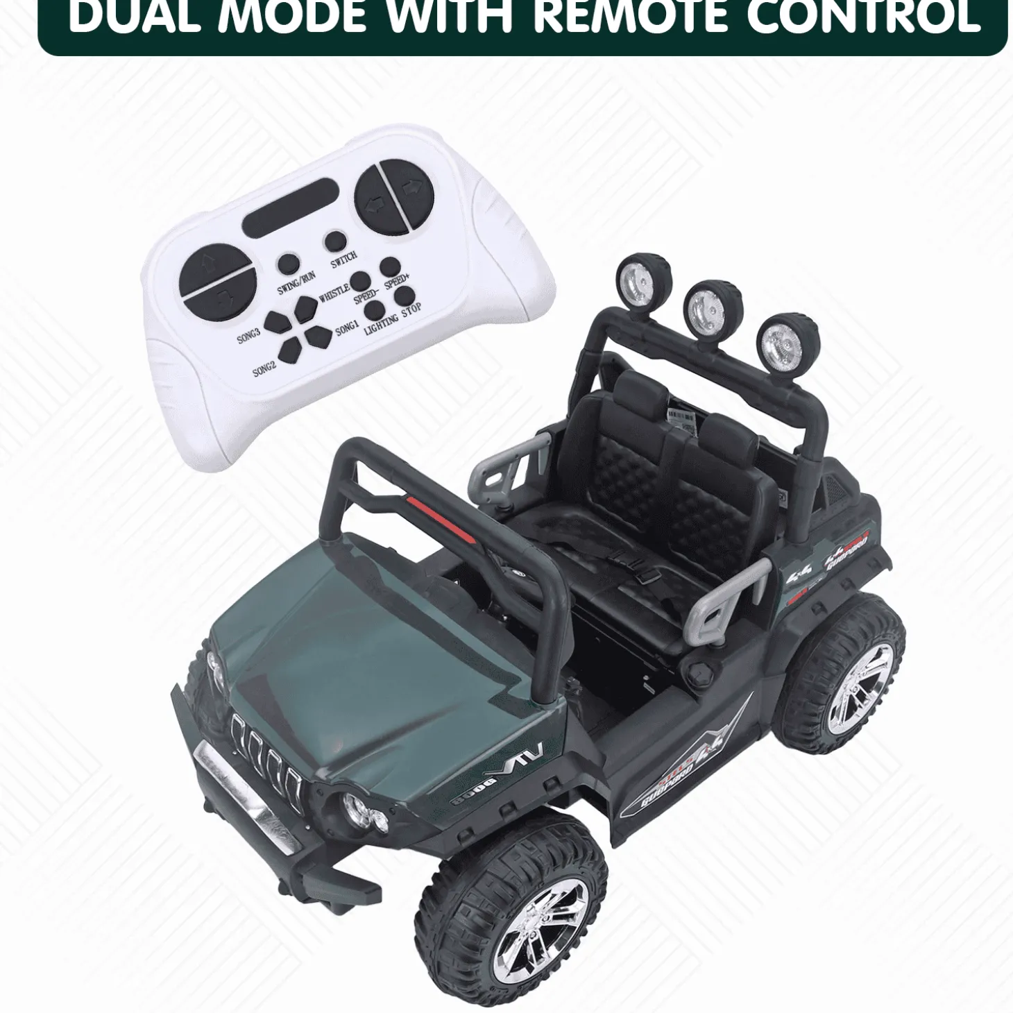 Baby Moo Wrangler 4X4 Battery Operated Electric Ride On Jeep With Rechargeable 12V Battery, Remote Control - Green