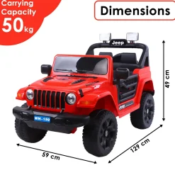 Baby Moo 4X4 Battery Operated Electric Ride On Jeep With Rechargeable 12V Battery, Remote Control Double Seat - Red