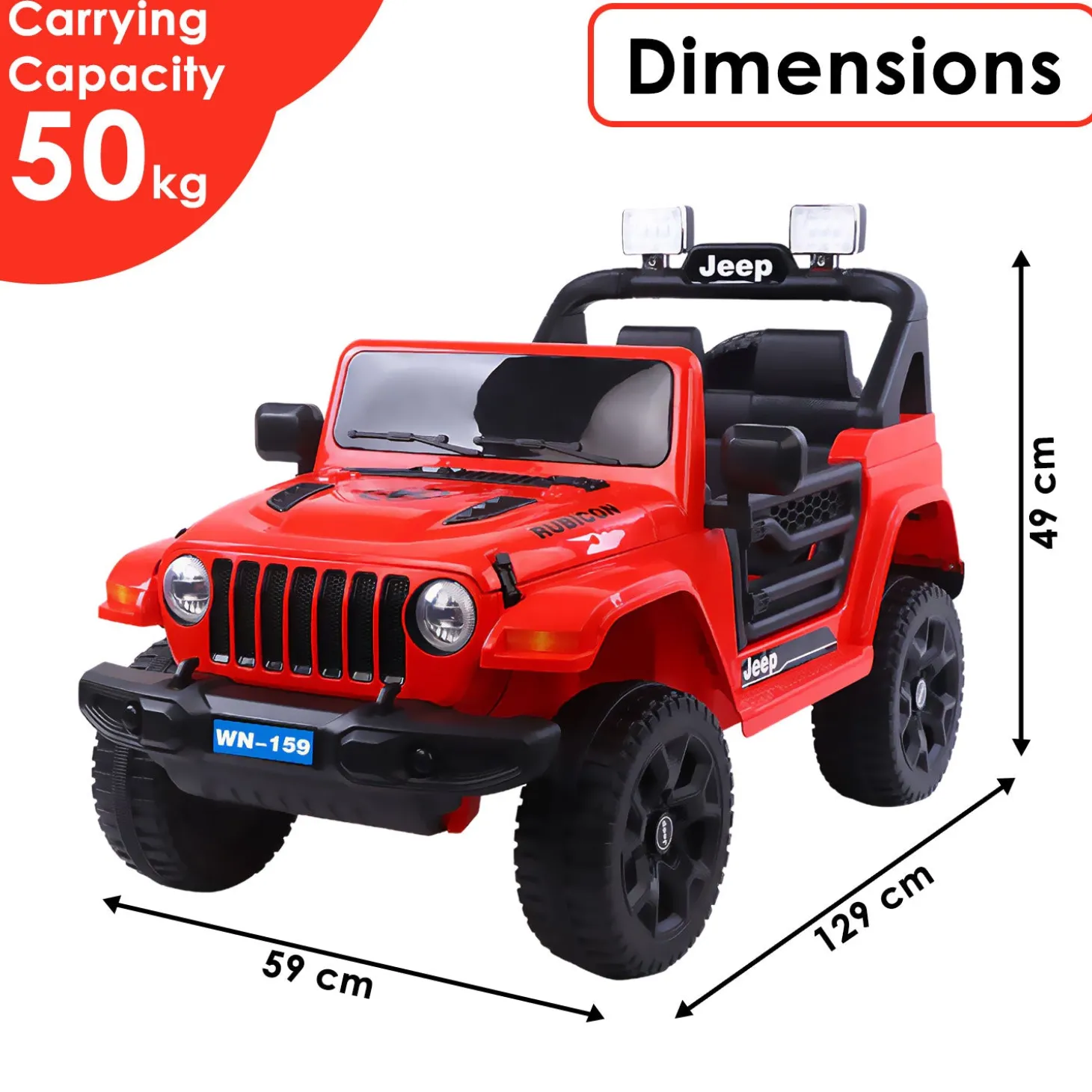 Baby Moo 4X4 Battery Operated Electric Ride On Jeep With Rechargeable 12V Battery, Remote Control Double Seat - Red