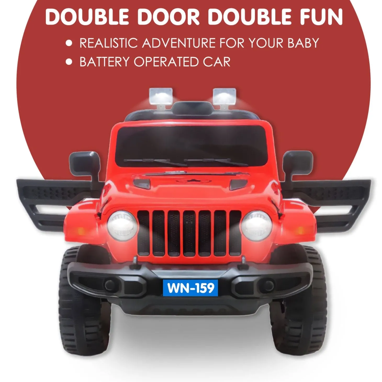 Baby Moo 4X4 Battery Operated Electric Ride On Jeep With Rechargeable 12V Battery, Remote Control Double Seat - Red