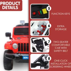Baby Moo 4X4 Battery Operated Electric Ride On Jeep With Rechargeable 12V Battery, Remote Control Double Seat - Red