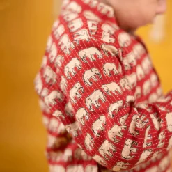 Baby Moo x Kurta Co. Traditional Ethnic Breathable Cotton Kurta Pajama Set with Enchanting Kantha Elephant Print - Red