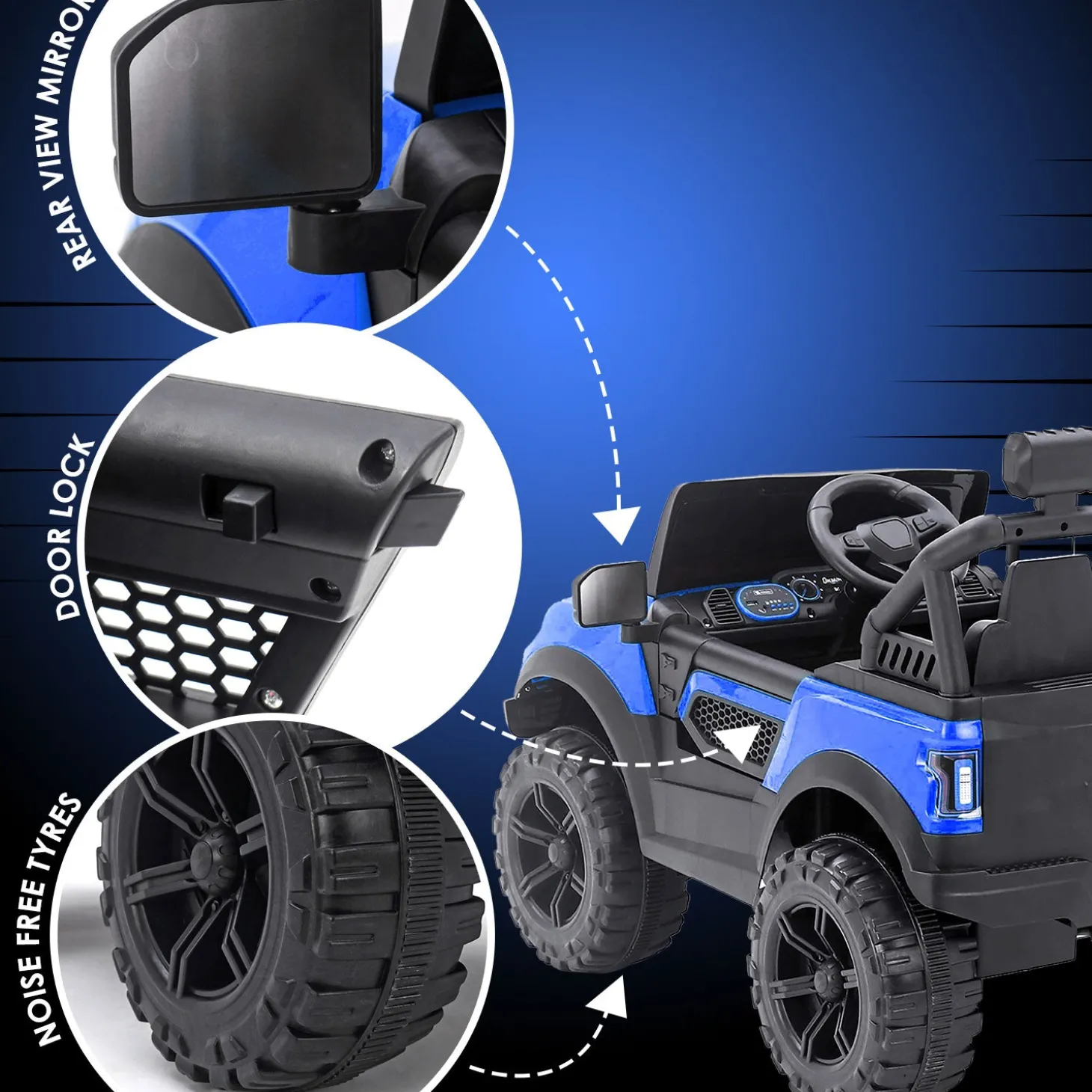 Baby Moo 4X4 Mercedes Benz Electric Ride-On Car for Kids | Rechargeable Battery | Bluetooth Remote Control | USB MP3 Player | Double Seat | Age 2-6 - Blue