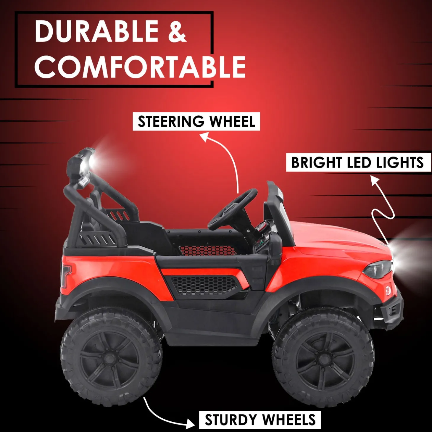 Baby Moo 4X4 Mercedes Benz Electric Ride-On Car for Kids | Rechargeable Battery | Bluetooth Remote Control | USB MP3 Player | Double Seat | Age 2-6 - Red