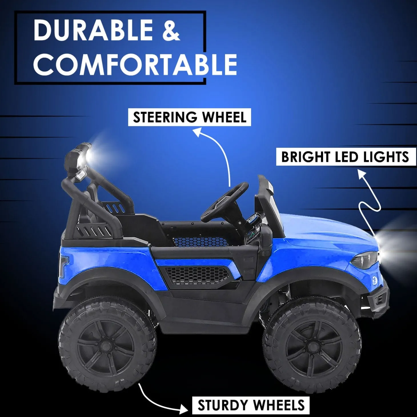 Baby Moo 4X4 Mercedes Benz Electric Ride-On Car for Kids | Rechargeable Battery | Bluetooth Remote Control | USB MP3 Player | Double Seat | Age 2-6 - Blue