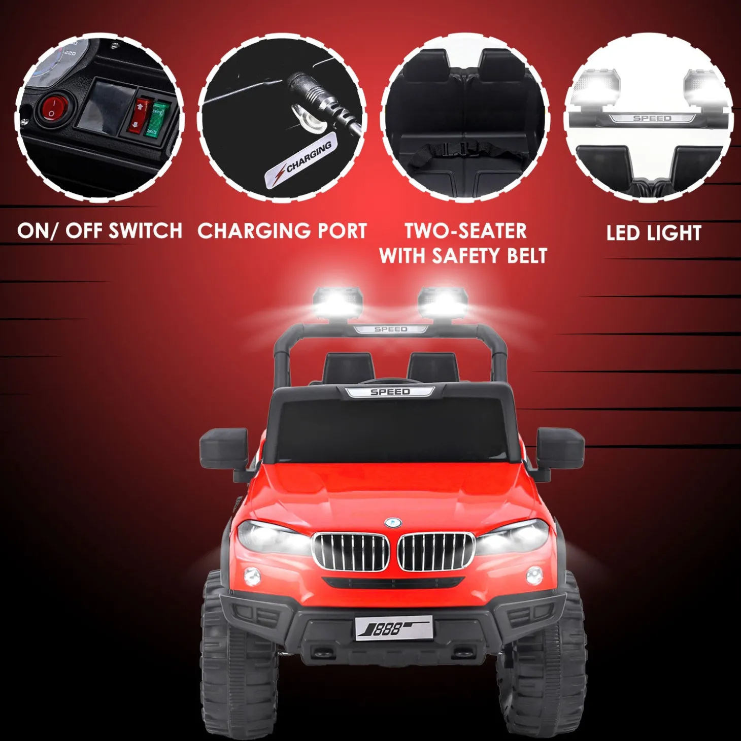 Baby Moo 4X4 Mercedes Benz Electric Ride-On Car for Kids | Rechargeable Battery | Bluetooth Remote Control | USB MP3 Player | Double Seat | Age 2-6 - Red